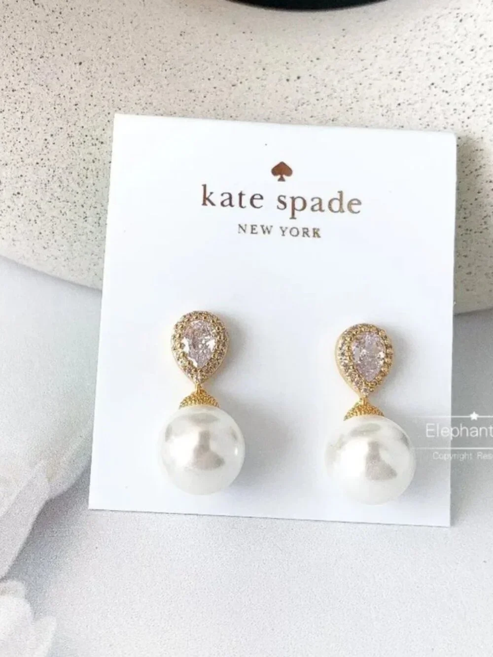 Kate Spade New York Crystal Faux Pearl Drop Earrings Gold Tone Teardrop